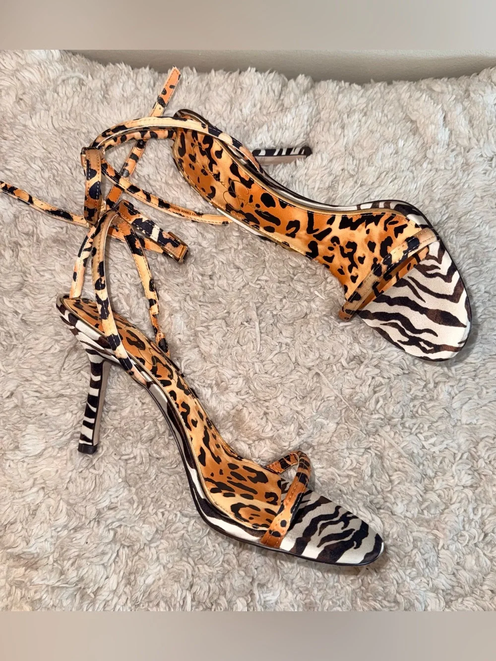 Jessica Simpson Baharia Mixed Animal Print Strappy Stiletto Heels - Size 11